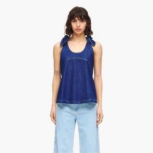 Bimba Y Lola Dark blue denim top Blue Denim Tie-Shoulder Top Sz L
